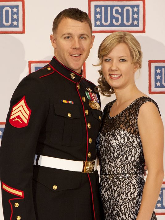 Sgt. Andrew Seif poses for a photo with his wife during the reception before the 2013 USO Gala in Washington, D.C. in 2013 after being named the organization’s “Marine of the Year.” Seif will be awarded the Silver Star for heroic actions in Afghanistan. (Photo: Cpl. Tia Dufour/Marine Corps)