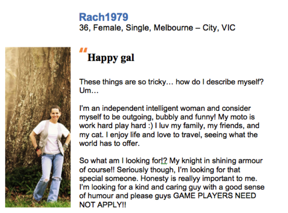 Sample online dating site profile