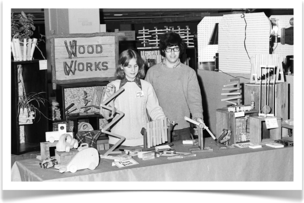David and Marji Roy of wood That Works selling kinetic toys