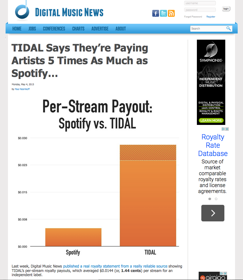 Does Tidal actually pay more than Spotify to artists for