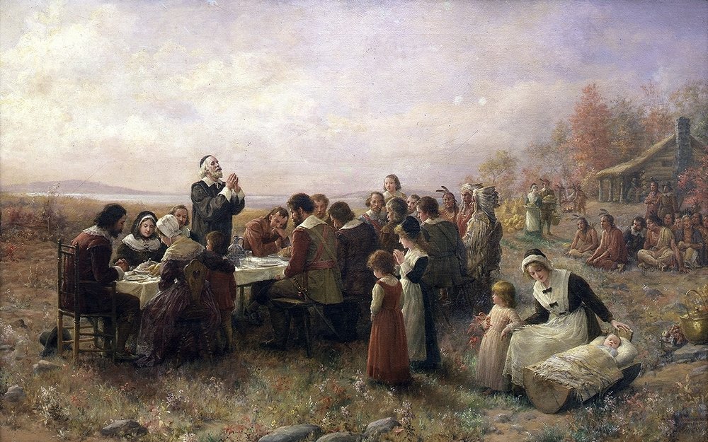  The First Thanksgiving at Plymouth, Oil on Canvas, Jennie Augusta Brownscombe, 1914 