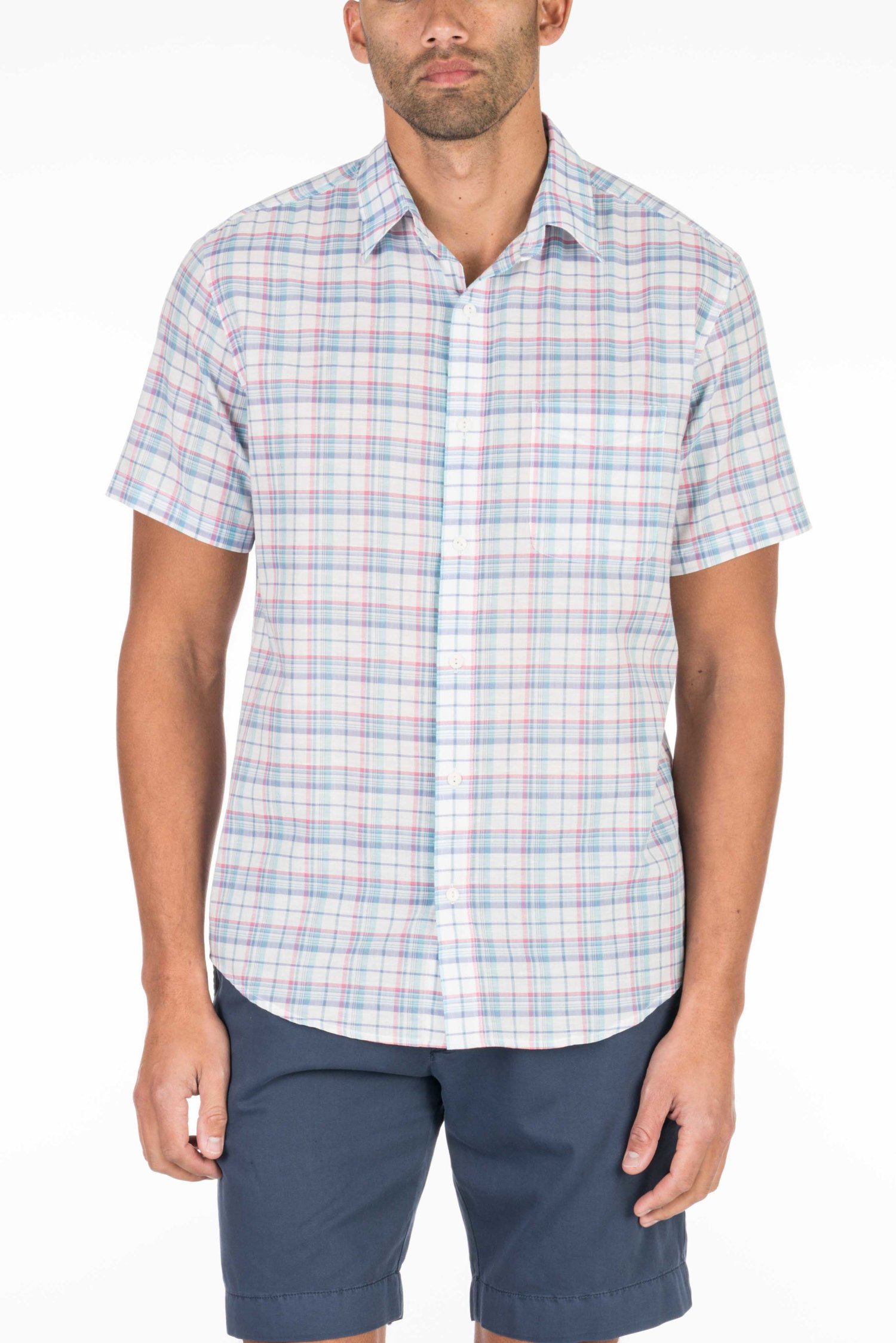 FAHERTY SHORT-SLEEVE SUMMER BLEND- WHITE PLAID — Carriages Fine ...