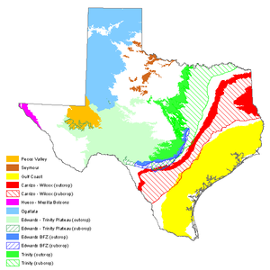 Map of major aquifers from the Texas Water Development Board.