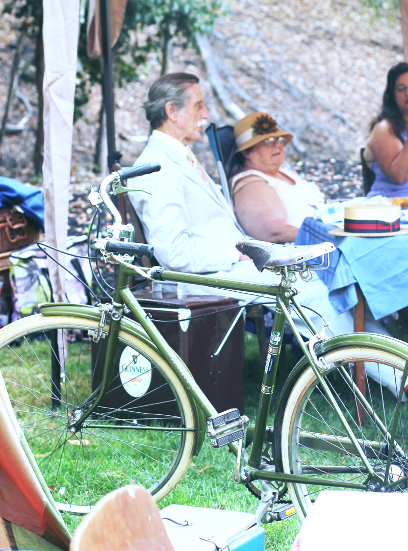  In addition to vintage fashion, elaborate picnic pavilions are encouraged. Vintage bicycles are often featured as part of the total look. 