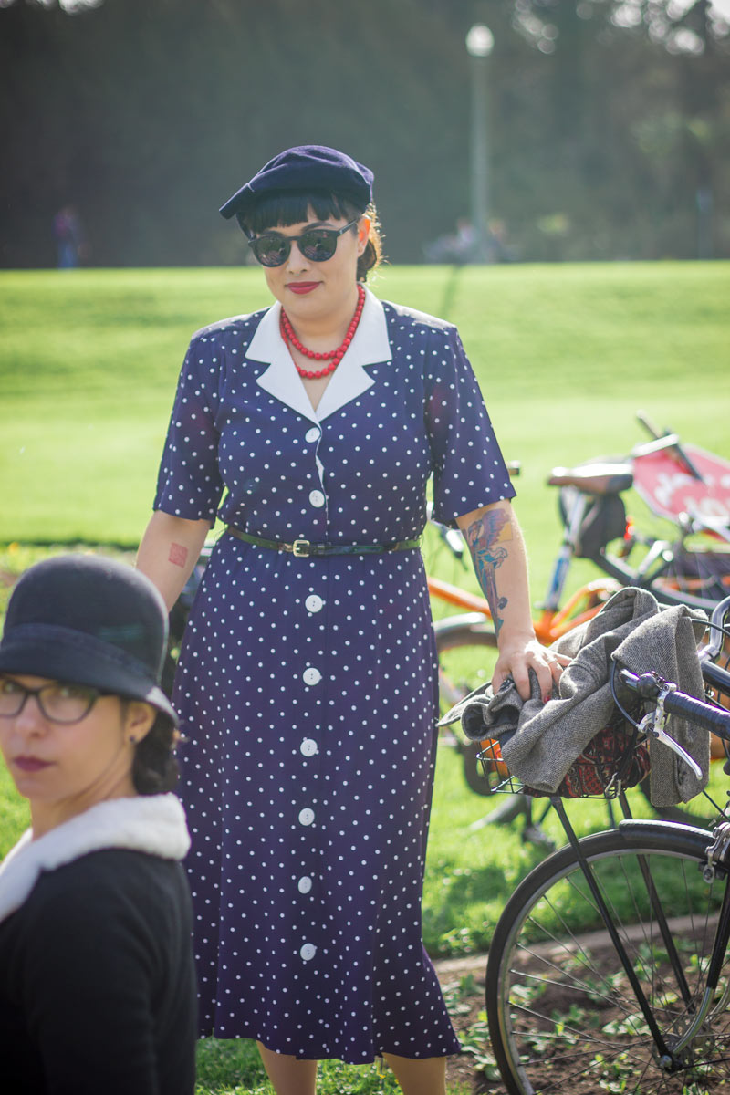  Mary Kay Chin stuns in her 80s-does-40s polka dot frock. 
