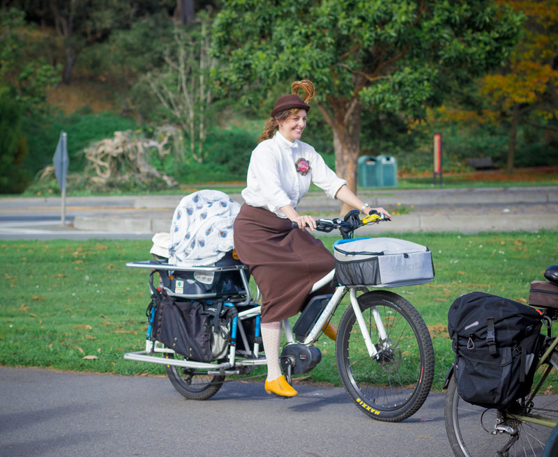  Magnificent Mother-of-Twins Charlie Flaherty and her miraculous (borrowed) baby-toting bike.  Not shown: the other baby who happened to be riding with his dad.  