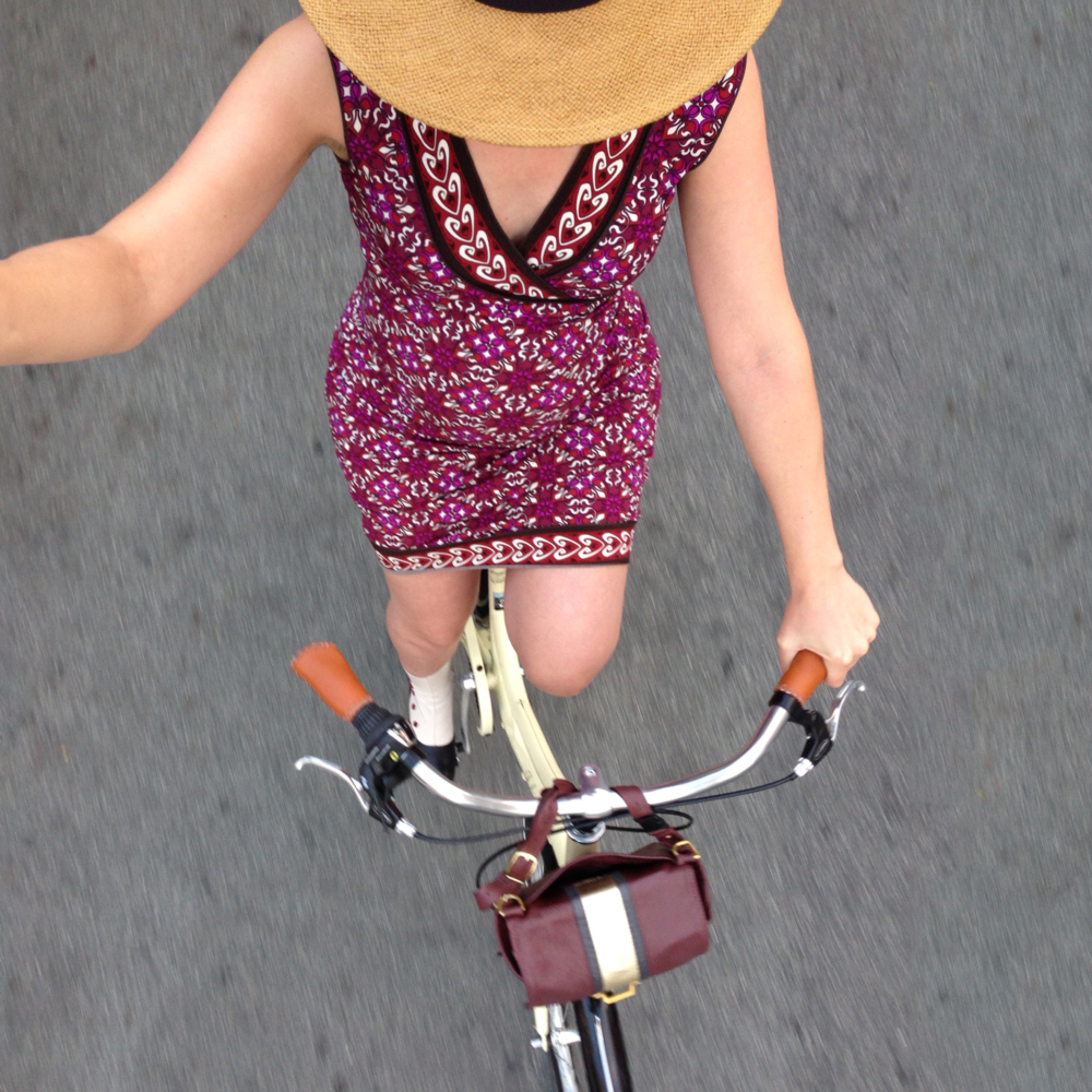 What I wore to bike the bump around. So what if we look like a #SpanishTile floor?! Dress by @macys Studio M, shoes from @fluevog, Straw Hat Bike Helmet now available in the Bike Pretty Shop.