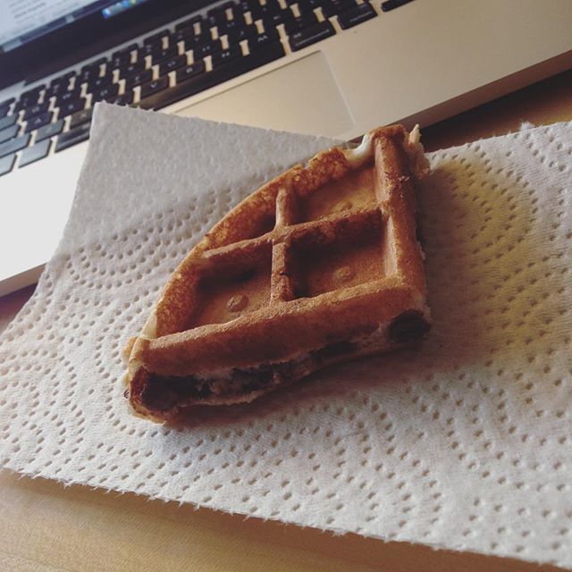 The best thing about coming into work on a Friday is fresh chocolate chip waffles... And baileys #tgif