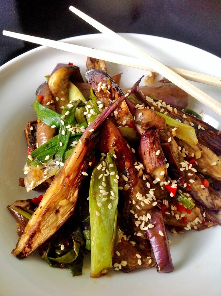  Chinese Eggplant Stir-Fry: Healthy, Fat-Free, Oil-Free Steam Saute Plant-Based, Gluten-Free Asian Recipe 