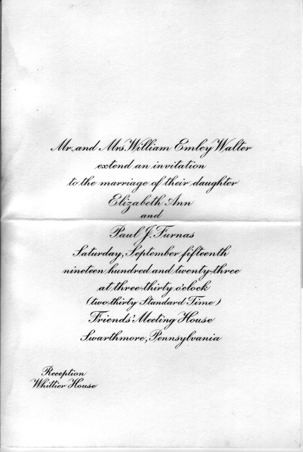 wedding invitation from 1923