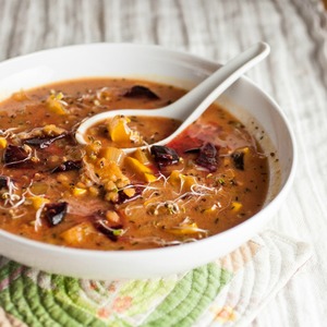 Spiced Lentil Soup with Roasted Beets & Delicata Squash