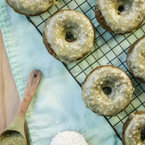 Green Tea Doughnuts w/ Crunchy Coconut Glaze
