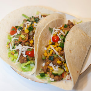 Corn & Zucchini Tacos with Chickpea & Walnut 'Meat'