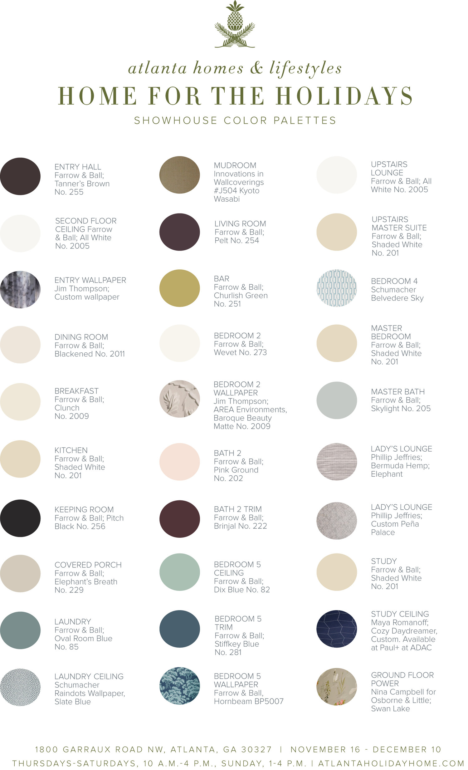 PAINT COLORS used for home for the holidays Atlanta showhouse 2017