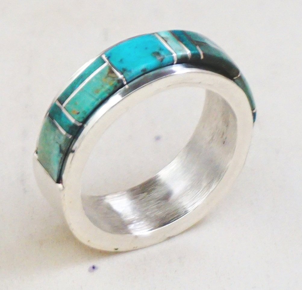 Item #1020R- Men's Bold Navajo Turquoise Channel Inlay Sterling Silver ...