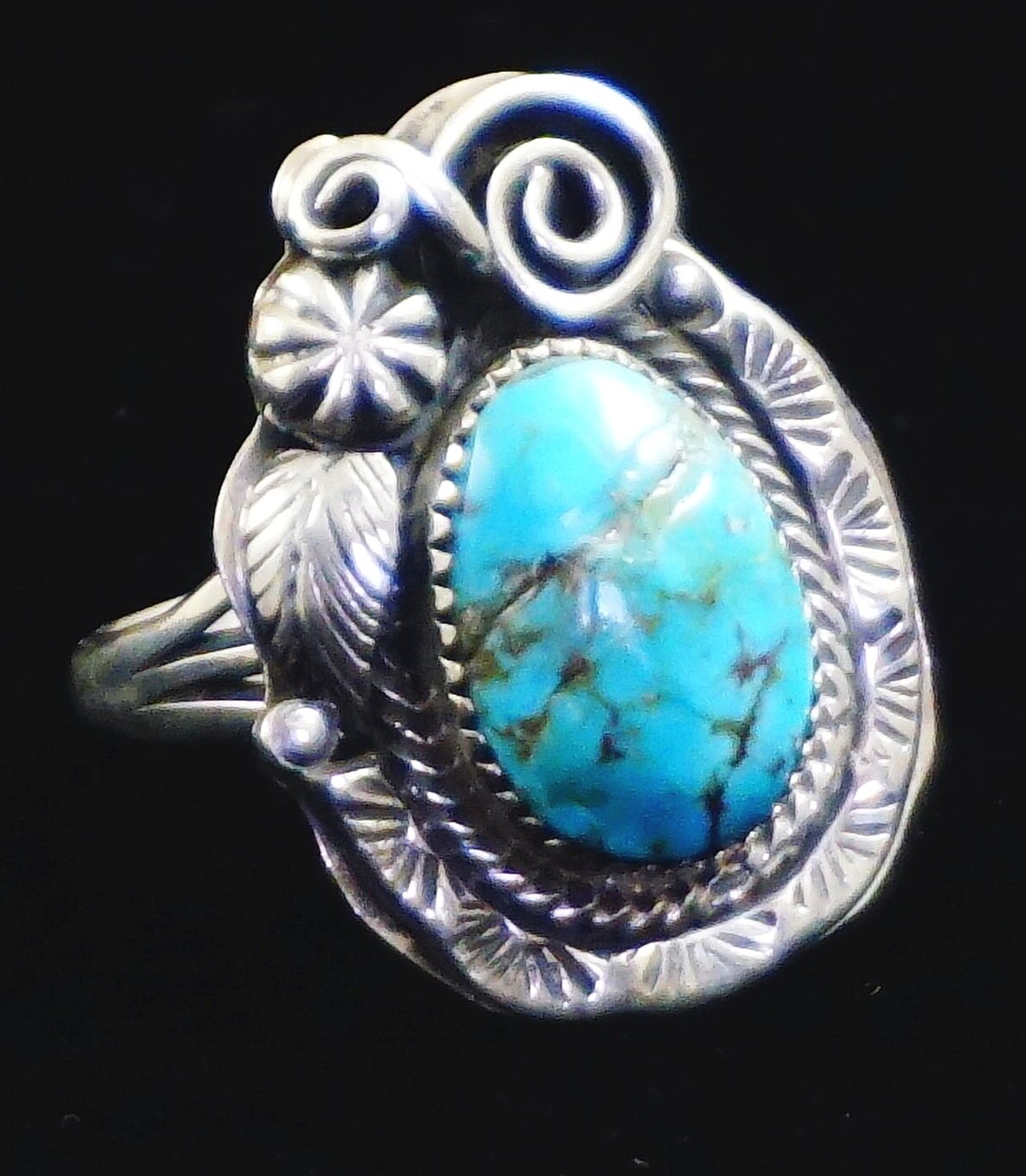 Native American Womens Navajo Turquoise Ring Size 6 Wilson P 4-Stone Zuni Wow 