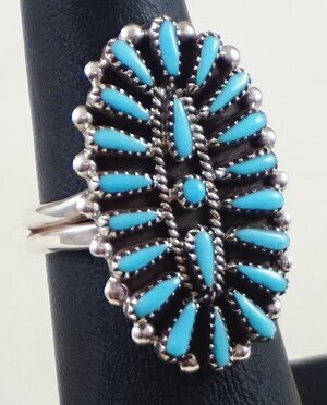 Native American Navajo Womens Turquoise Small Cluster ring Size 6 Wow Stunning 