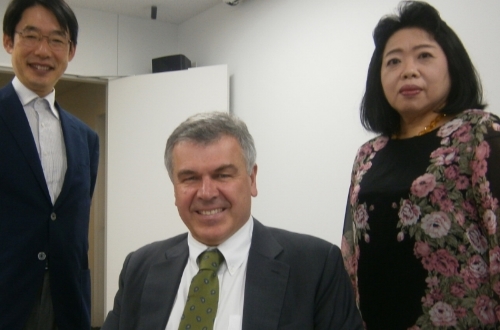 With Professor Yoshinori Sano and Professor Takako Ueta at ICU.