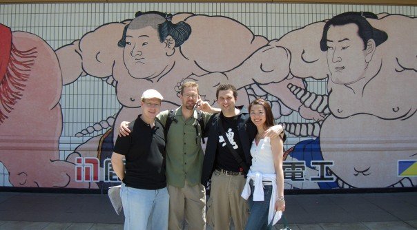   Steven (second from the left side) with other ICU Rotary Peace Fellows and friend, attending the Sumo matches.