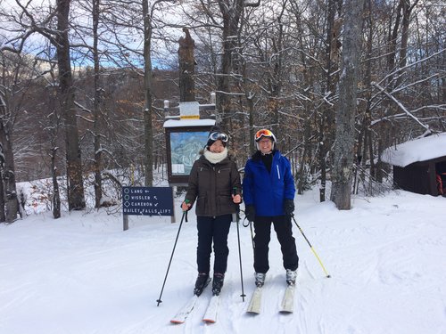 Machi skiing with her host mother
