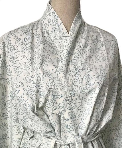 block printed blue vine kimono robe — MUSEUM OUTLETS