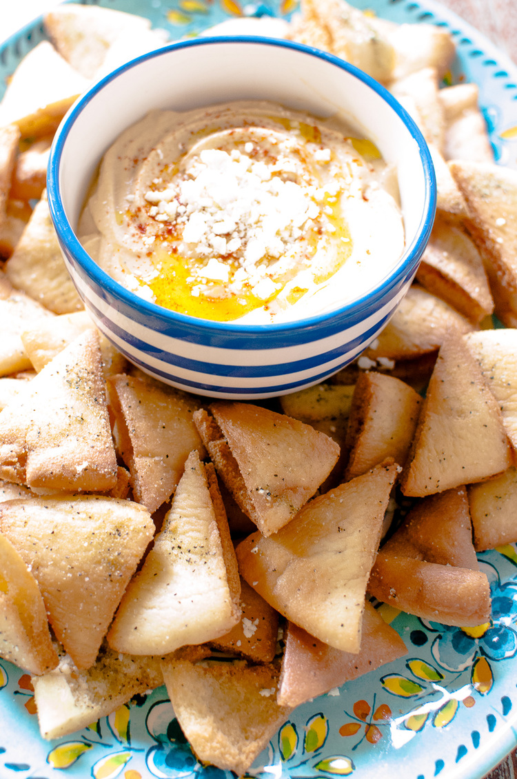 Garlic Hummus And Greek Spiced Pita Chips Kitchen Lush