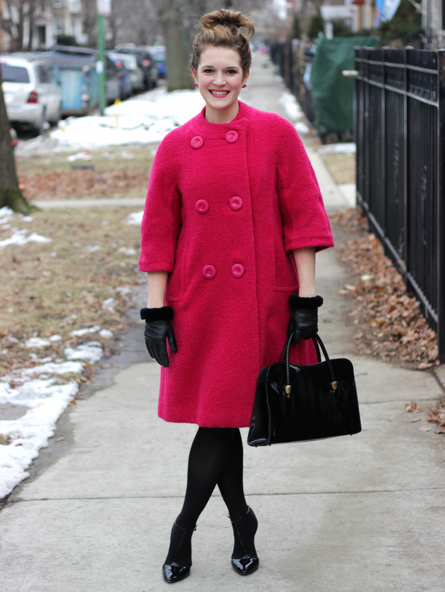 vintage pink coat front view on belle meets world blog