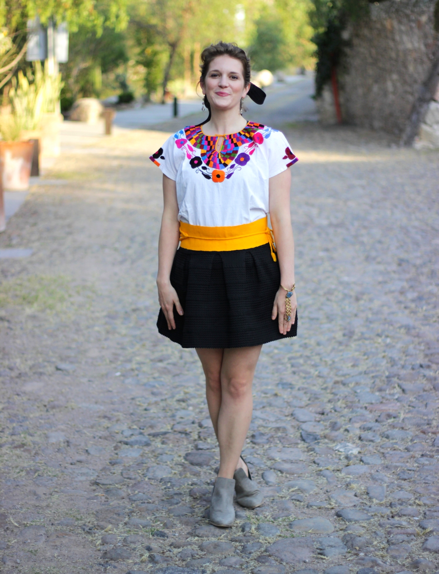 Embroidered blouse and woven belt on belle meets world blog