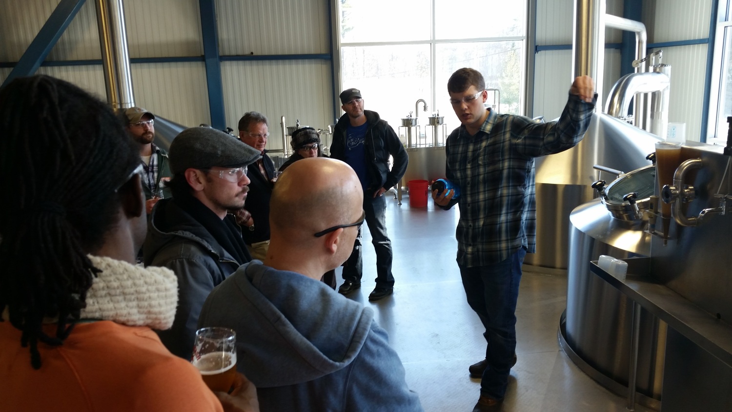  At Allagash Brewing Company, Adam took the group around on a very special VIP tour. Here is the brewhouse deck, seldom seen by outsiders during brewing operations.&nbsp; 