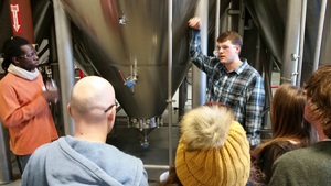 Adam talks about the "small" fermenters that can hold over 153 barrels but are generally filled to a capacity of 120 bbls. This works out to be 3,720 gallons of beer per fermenter. 