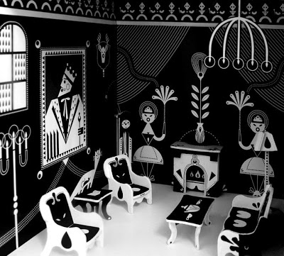 black and white dollhouse