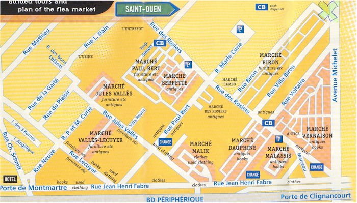 A map of the Paris Flea Market - the Marche aux Puces Saint Ouen