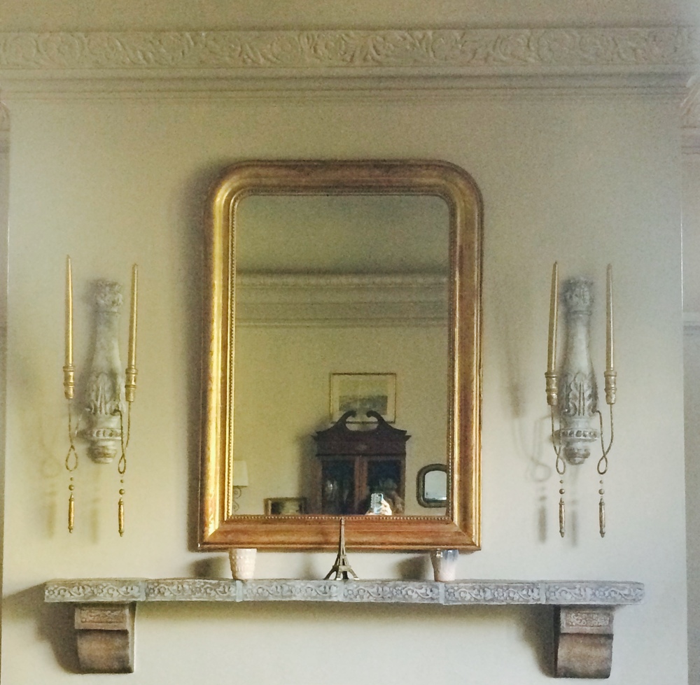 Antique Louis Phillipe mirror with new Aidan Gray candle sconces