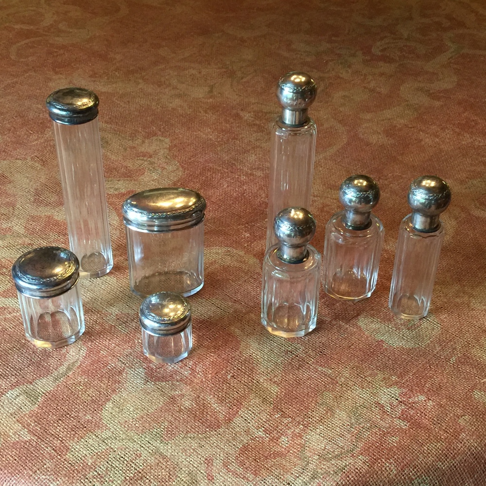 French crystal and silver vanity bottles