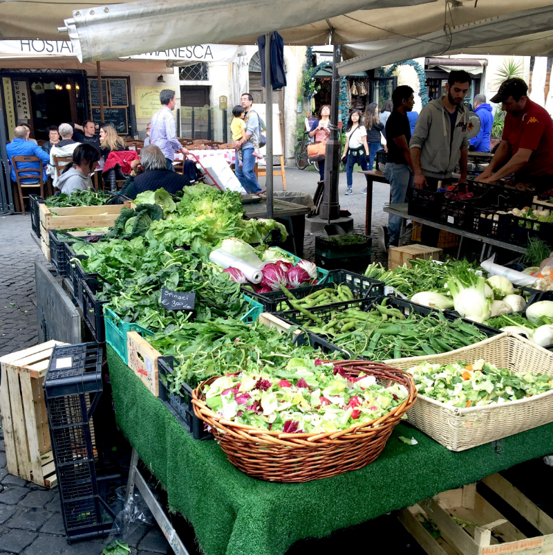 A vegetable stand in the Campo de' Fiori market