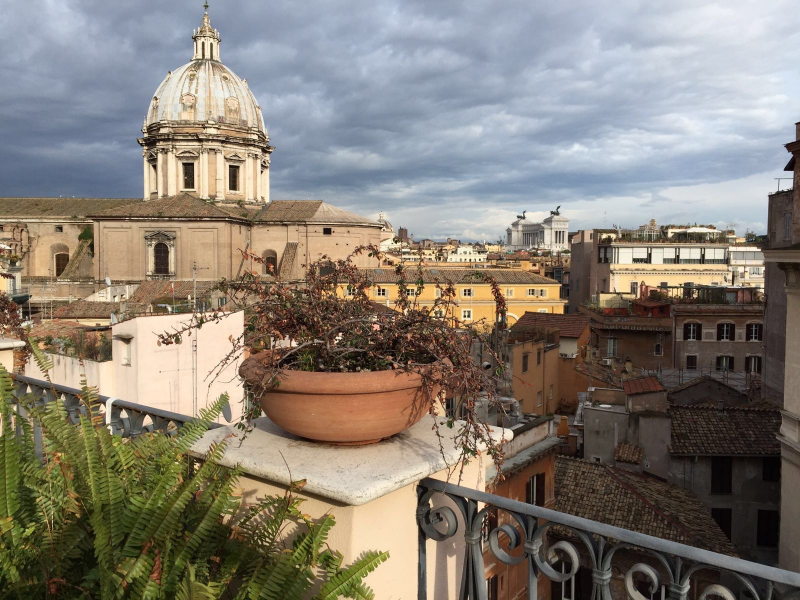 The late-winter view from the rooftop at Hotel Campo de'Fiori, Rome