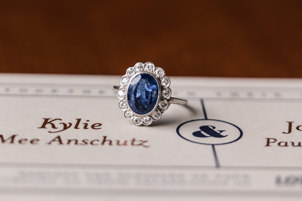 Blue Halo Vintage Engagement Ring - A Classic George Washington Hotel Wedding - Photography by Marirosa