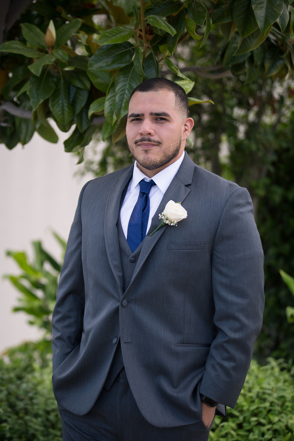 Grey Groom Suit - A Blue + Gold Rancho El Toro Courtyard Wedding - Oana Foto