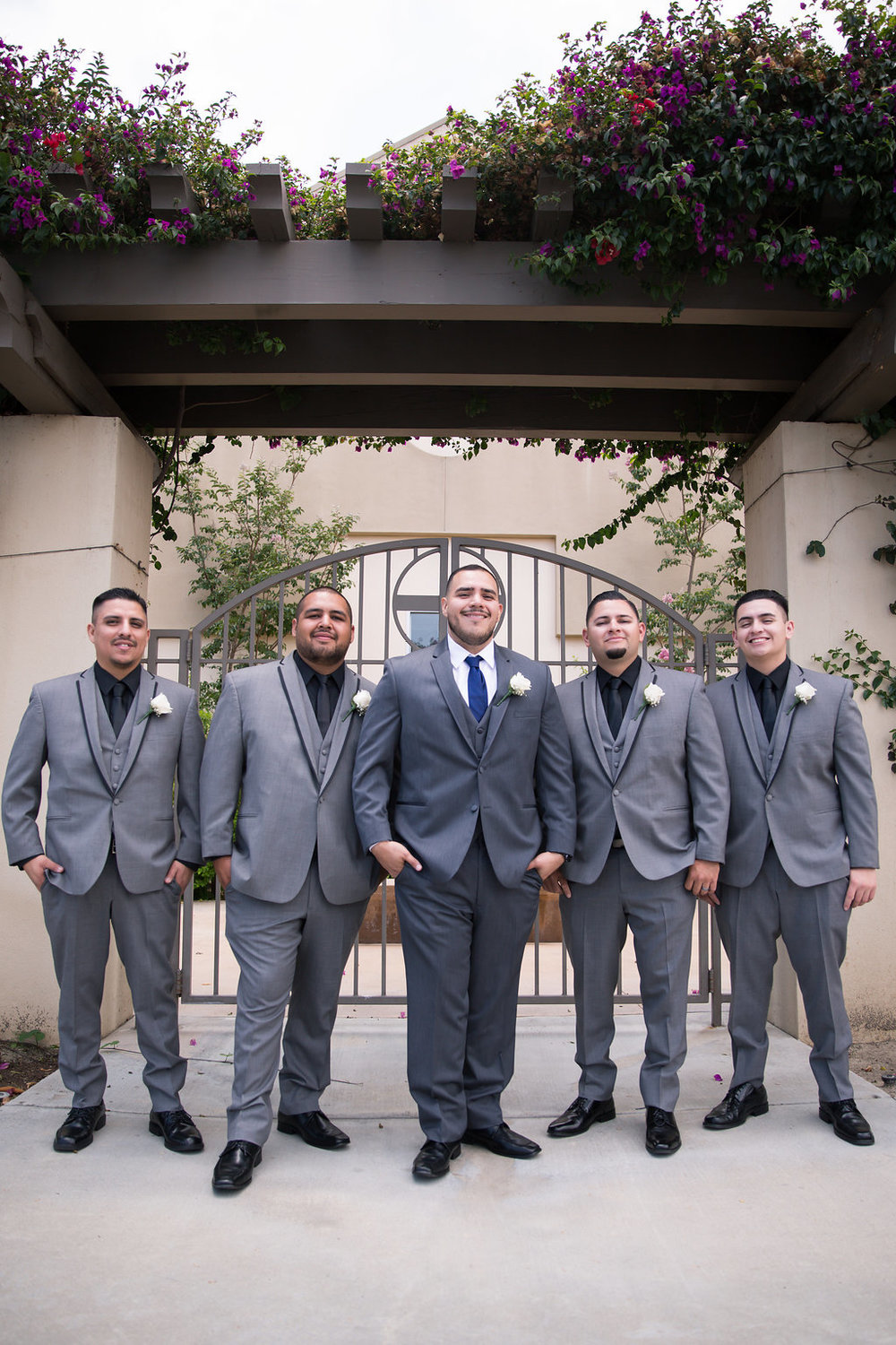 Grey Groomsman Suits - A Blue + Gold Rancho El Toro Courtyard Wedding - Oana Foto