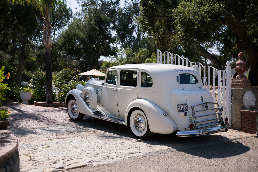 Vintage Car Wedding Rental - A Blue + Gold Rancho El Toro Courtyard Wedding - Oana Foto