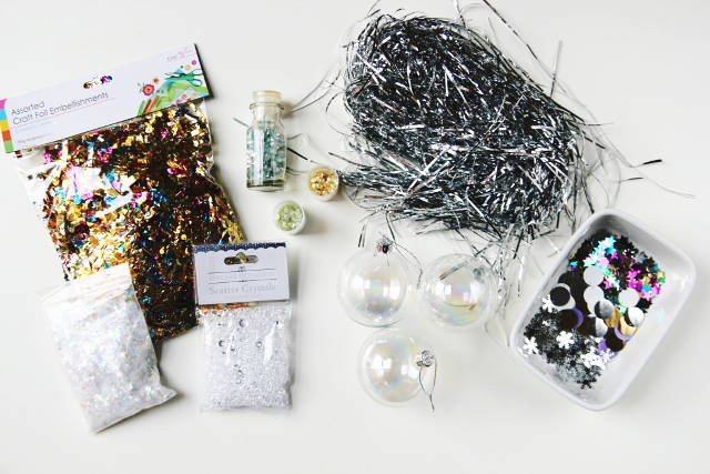 supplies for Diy Sparkle filled Christmas Baubles