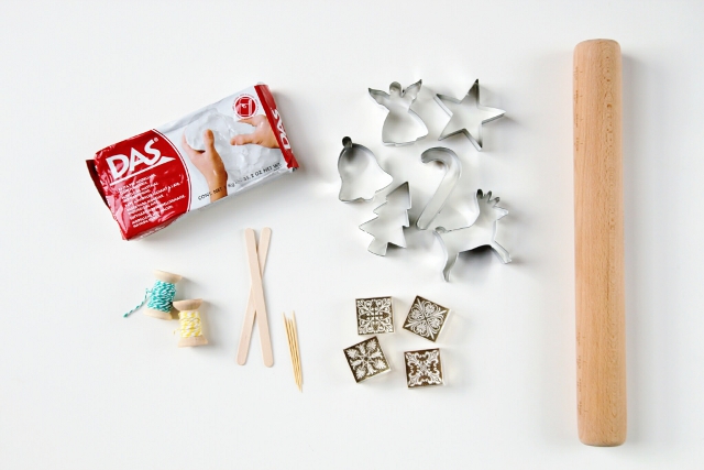 Materials needed to make Diy Watercolour Clay Christmas Decorations