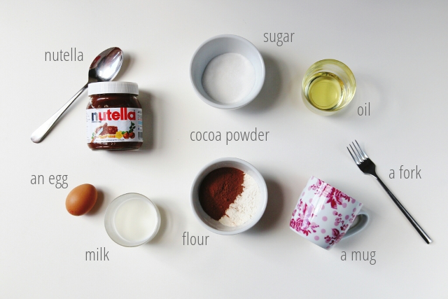 Ingredients for Chocolate Nutella Mug Cakes