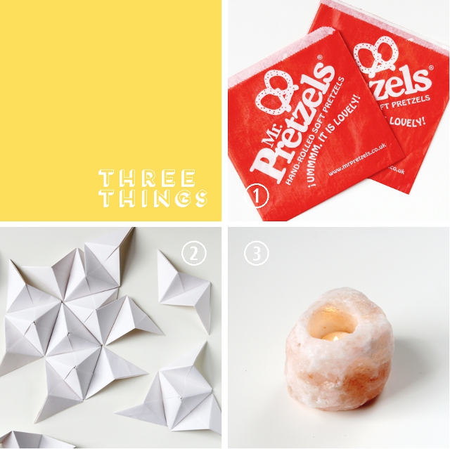 Three Things I Love Right Now: Pretzels, 3-D Origami and Crystal Candles.