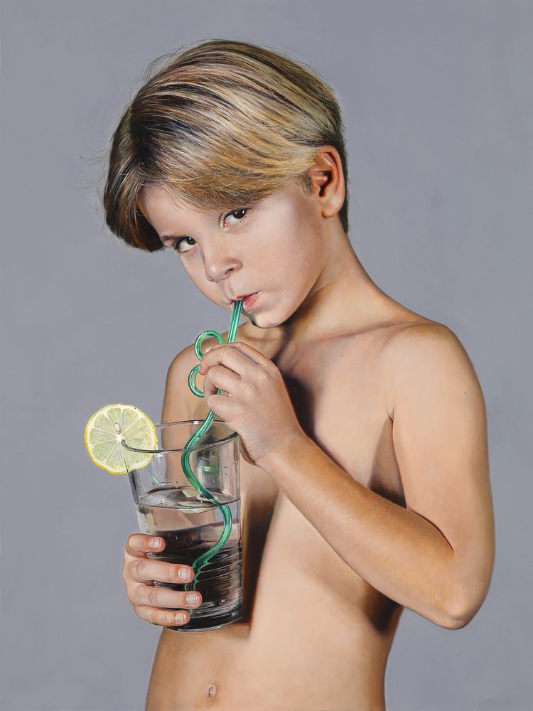  Michael Zavros,  Boy with Lemon , 2018, oil on board, 41 x30.5 cm 