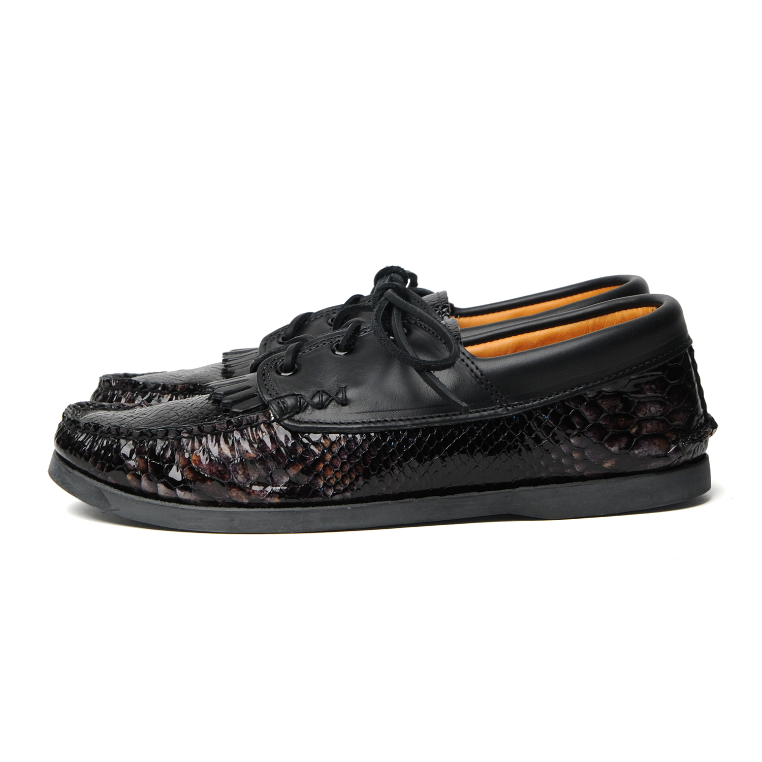 Non Boat Shoe with Kiltie - Patent Snake Black x C Black — YUKETEN