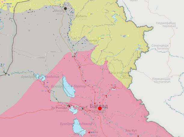 Карта приграничных территорий Ирака, Сирии и Турции. Серым помечены захваченные ИГ территории.