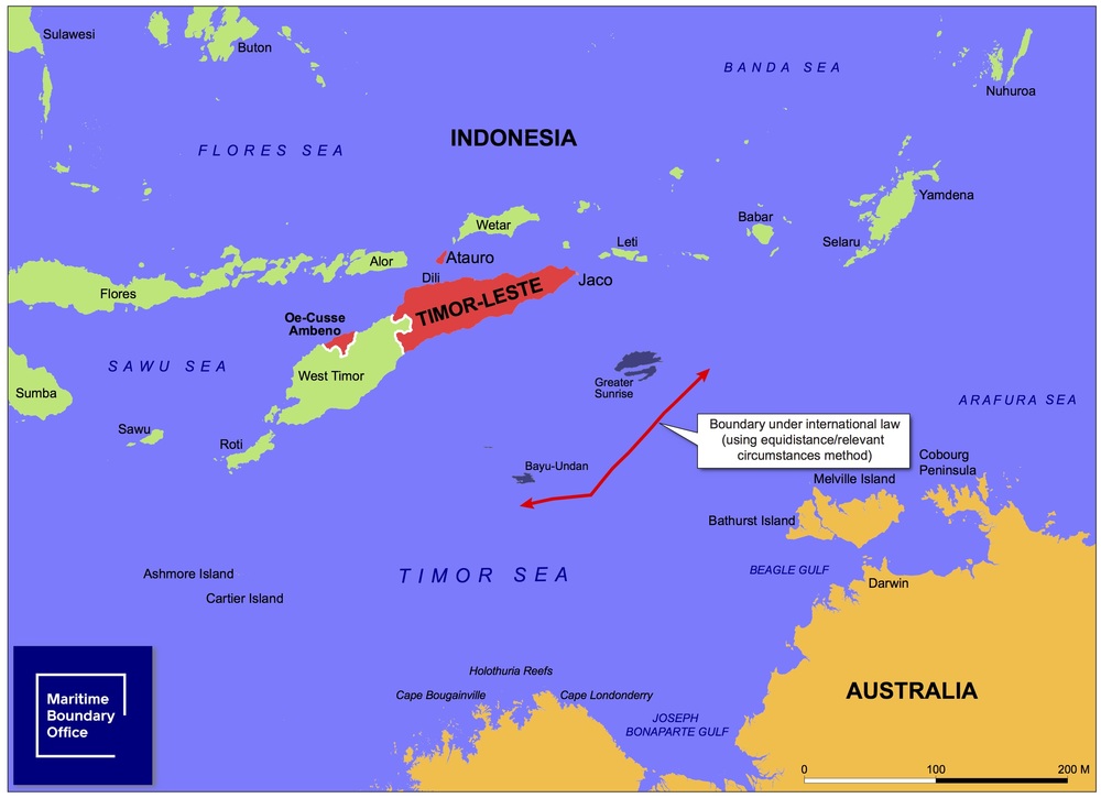 This map shows what the boundary is likely to look like according to the application of international law - courtesy of Timor-Leste's Maritime Boundary Office