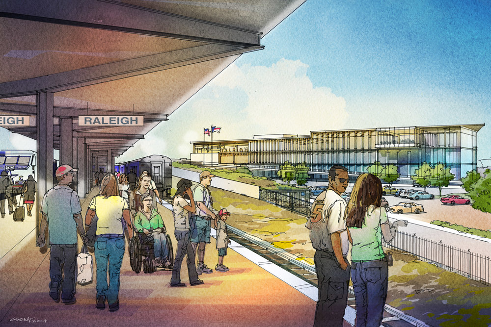 Raleigh Union Station - The notable exception is the new Raleigh Union Station which is slated for completion in early 2018. It will feature two current and four future platforms at train level. This is only the case because the track in which the platforms lie is off the main line and thus doesn't have to worry about freight clearance issues.