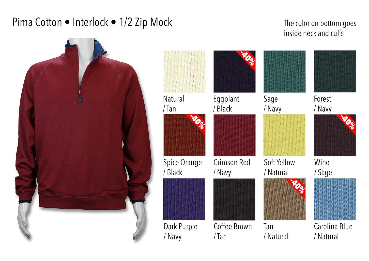 Interlock Half Zip Mock (Classic Fit) — 1/2 Zip Mock — Peru Unlimited Corp.